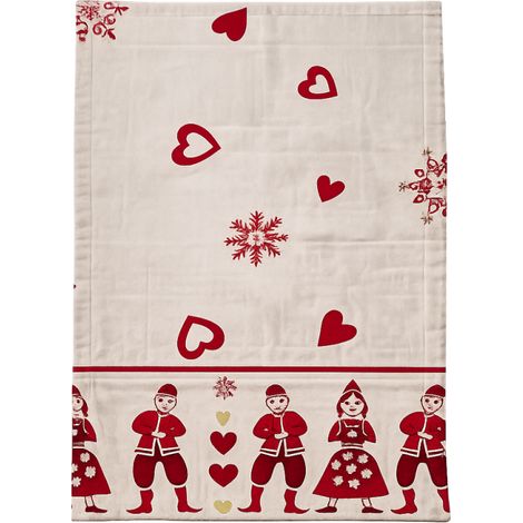 Lot de 2 torchons de cuisine en coton – Motif cœurs et personnages scandinaves – Esprit Noël - 45x60cm - Rouge