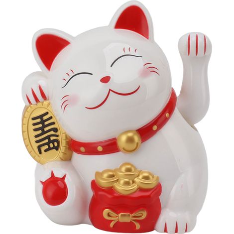 Chat de fortune électrique avec bras mobile 5,5 pouces - Décoration mignonne en plastique pour comptoir de caisse MLY11020-1 Blanc (1/5)