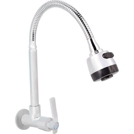 Rubinetto da cucina a parete con maniglia singola - Collo d'oca girevole a 360° - Attacco G1/2" - Design moderno (1/4)