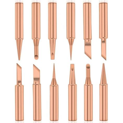 12PCS Pannes à Souder Cuivre Pur Pointe de Fer à Souder Sans Plomb 900M-T Outil de Soudage pour Station de Soudure Pour Radio Shack Yihua Hakko Atten Quick Aoyue (1/4)