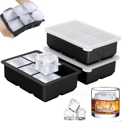 3 Pièces Bac à glaçons, Silicone alimentaire, Couvercle empilable, Moule carré, Pour cocktail et congélateur (1/5)