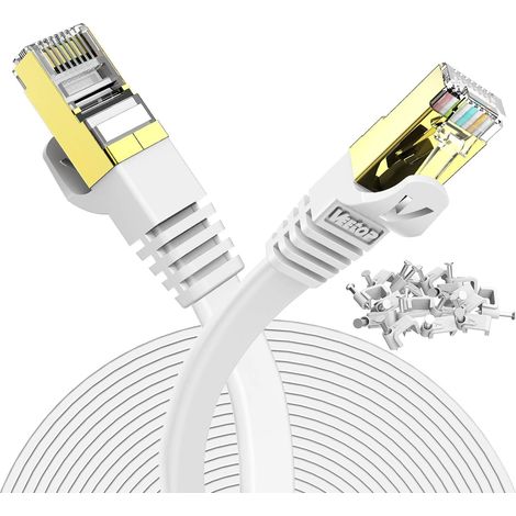 Cable Ethernet 20m, Cable Rj45 Cat 7 Plat haute vitesse avec connecteur RJ45 plaqué or, Cable Ethernet blindé Cable internet Haut Débit 10 Gb/s - 750 MHz (1/5)