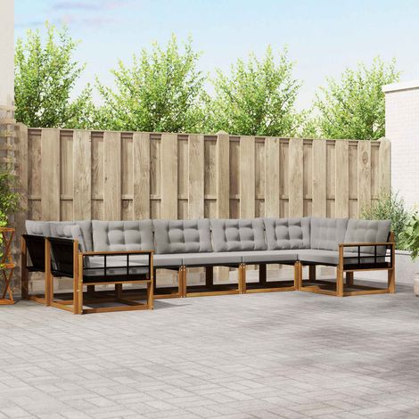vidaXL Conjunto de sofás de exterior 7 uds. Natural y Gris Claro (1/5)