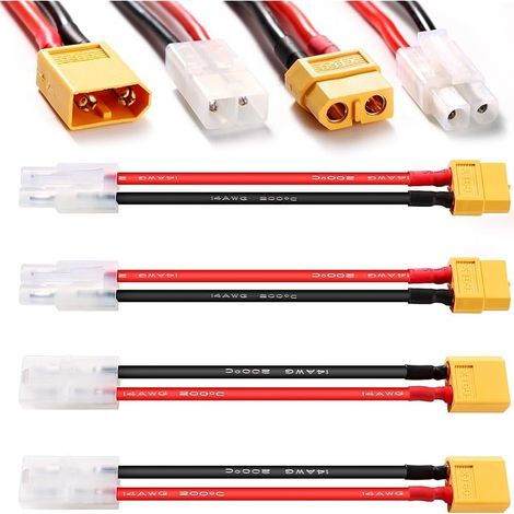 4 Pièces Compatibles avec Tamiya vers XT60 Câble Adaptateur, Compatibles avec Tamiya Connecteur vers Prise XT60 Connecteur, avec 10cm 14AWG Câble en Silicone, pour Batteries Lipo (1/5)