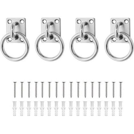Lntyq Plaques il Acier Inoxydable 4 Pièces Kit Fixation Plafond/Mur - Anneau Carré 5mm pour Chevaux, Voile d'ombrage, Balancoire - avec Vis et Cheville (1/5)
