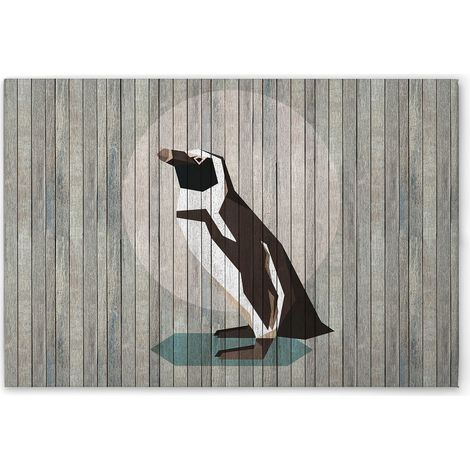 Leinwandbild Holzoptik Pinguin M1-No.50961 - Kunstdruck auf Leinwand in Grau Schwarz - Wandbild 45 x 30 cm