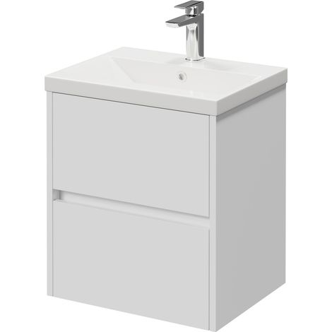Montego Gloss White 500mm Wall Mounted 2 Drawer Vanity Unit with Glide Basin (1/5)