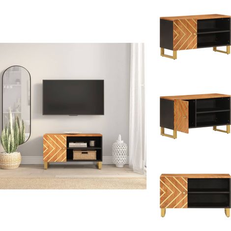 Meuble TV marron et noir 80x31,5x46 cm bois massif de manguier - Meubles Tv - Meuble Tv - Meuble Audiovisuel - Unité Multimedia - Rangement Tv (1/5)