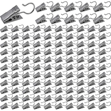 120 Pièces Pince Rideau Clips Rideaux Métal avec Crochets Pinces Attache Rideau pour Salle de Bains Chambre à Coucher Décoration de la Maison (Argent) (1/5)