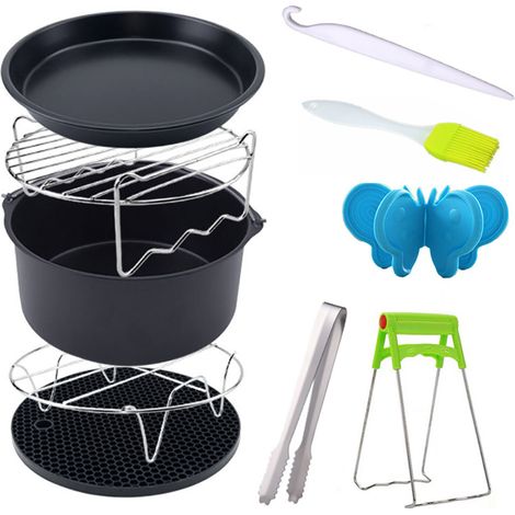 Lot de 10 accessoires pour friteuse à air 16 cm, plat à pizza antiadhésif de sécurité pour cuisson, ustensiles de cuisine compatibles 3,7-5,8 qt. (1/5)