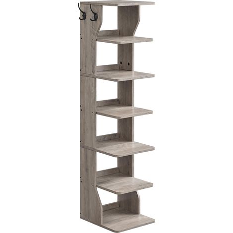Étagère à Chaussures Fine, Meuble de Rangement sur Pieds 7 Niveaux, Gain de Place, pour Entrée, Coin, Rangement Chaussures, Grège Chiné LBS200L01 (1/5)
