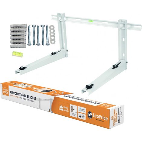 Staffa Climatizzatore in Acciaio Inossidabile Verniciata Bianca, Resistente alle Intemperie, Supporto Condizionatore 200kg, 18000-24000BTU, Piedini Antivibrazione, Livella e Kit Montaggio (1/5)