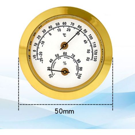 Thermomètre et hygromètre industriel entièrement métallique, 50 mm, adapté à une utilisation en voiture et à domicile, avec un cadran incrusté de mini-éléments décoratifs ronds.