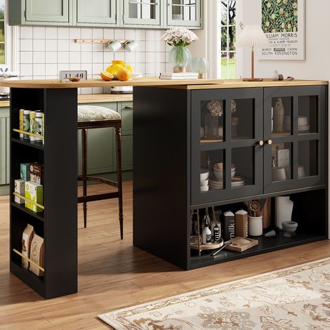 Table haute et meuble bar rotatif 360° multifonctionnel avec 5 étagères et vitre, design moderne pour salon salle à manger ou chambre, buffet pivotant avec rangement collation, couleur noir