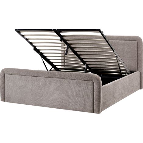Lit avec Coffre de Rangement Style Scandinave 160 x 200 cm Tissu Taupe Viviers