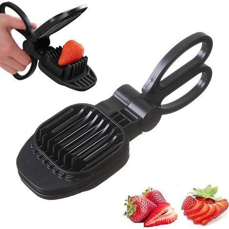 Affettatrice per frutta - Utensile da cucina - Taglia la frutta velocemente - Affettatrice in acciaio inox - 22x9x8 cm - Nera (1/5)