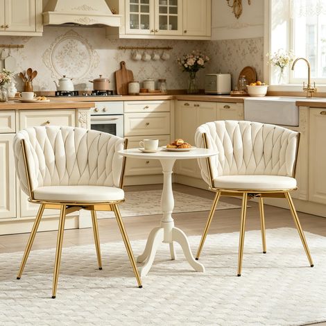 Chaise de cuisine large assise pivotante, lot de 2 chaises salle à manger avec dossier capitonné, tabouret confortable à rotation pour espace repas. (1/5)