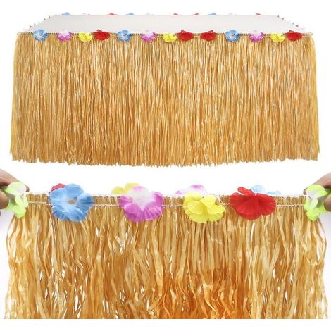 Jupe de table Hawaii 275x75cm avec fleurs, décoration de fête Luau, fête d'été, vert