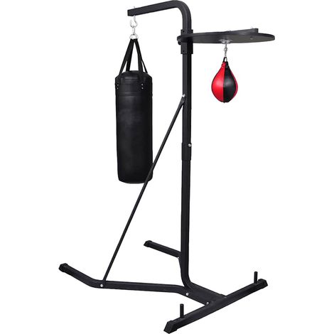 Support boxe 2 voies poire de vitesse sac de frappe acier noir rouge 136 x 106 x 203 cm - PANGIVO (1/5)