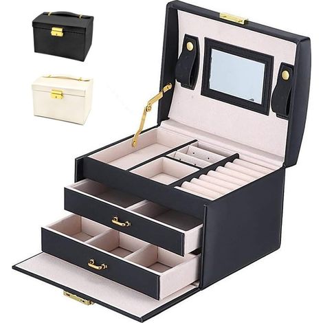 Boîte à bijoux - Boîte à bijoux - Boîte à bijoux - Boîte à bijoux pour montres, bagues et chaînes - avec de nombreux compartiments (1/5)