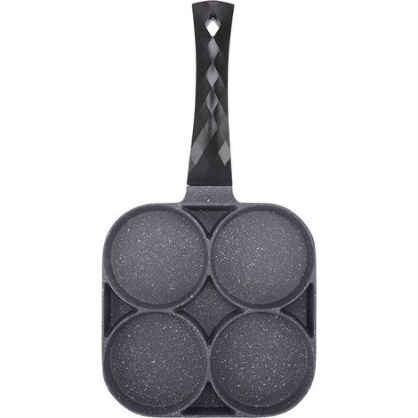 Poêle à frire antiadhésive 4 trous résistante à la chaleur, compatible avec plaques à gaz, idéale pour crêpes, hamburgers et préparations culinaires - accessoire de cuisine noir (1/5)