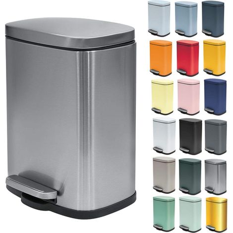 Spirella - Pattumiera da Bagno a Pedale Akira in Acciaio Inox - Chiusura Ammortizzata, Rivestimento Anti-Impronte - 21,4 x 17,6 x 30 cm - 5 L - Argento Satinato (1/5)