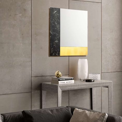 Specchio moderno quadrato 80 cm effetto marmo nero e foglia oro - KEIRA (1/2)