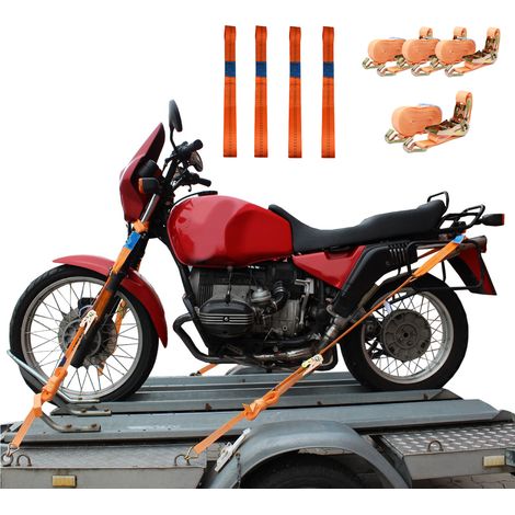 4 Gurtschlaufen Doppelschlaufe + 4 Spanngurte Motorradspanngurt Sicherung ORANGE