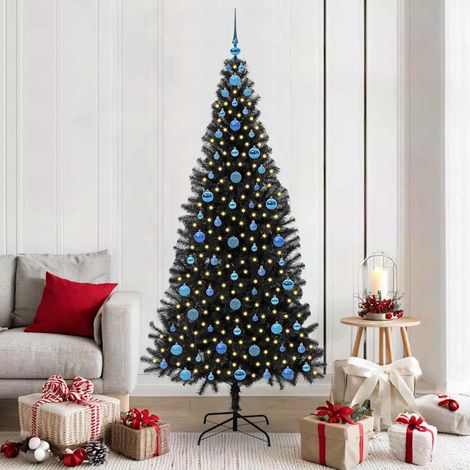 Weihnachtsbaum mit 300 LEDs mit Ständer Schwarz 210 cm PVC