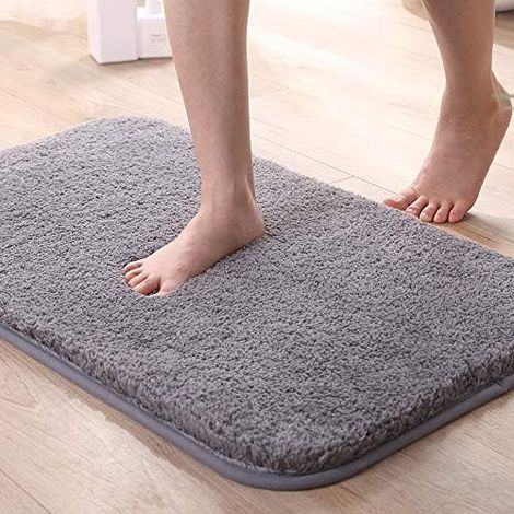 Tapis de Bain Absorbant Antidérapant Extra Epais de Douche pour Salle de Bain Tapis de Sol Chenille Lavable en Machine (Gris, 50x80cm)-Fei Yu (1/5)