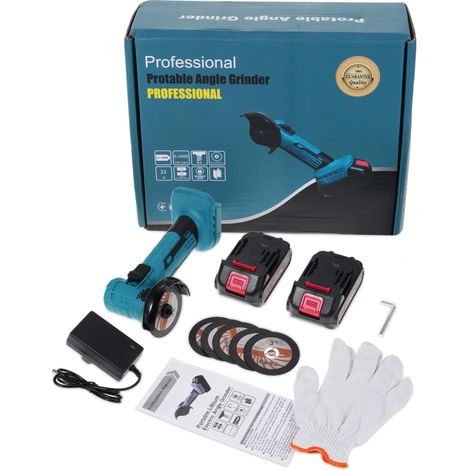 Kit de meuleuse d'angle sans fil 21 V avec moteur électrique sans balais de 19 000 tr/min, comprenant 2 chargeurs de batterie de 1 300 mAh pour la découpe, le meulage et le polissage (1/5)