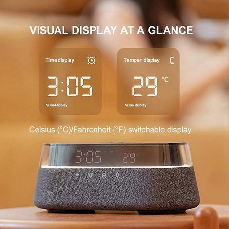 Enceinte Bluetooth stéréo, batterie 1800 mAh, compatible avec la charge sans fil 15 W, affichage de l'heure numérique, veilleuse, lampe de bureau A (1/5)
