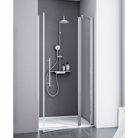 Schulte – Porte de douche pivotante sur paroi fixe 90 x 192 cm – Verre de sécurité transparent anticalcaire 5 mm – Montage réversible avec fermeture magnétique