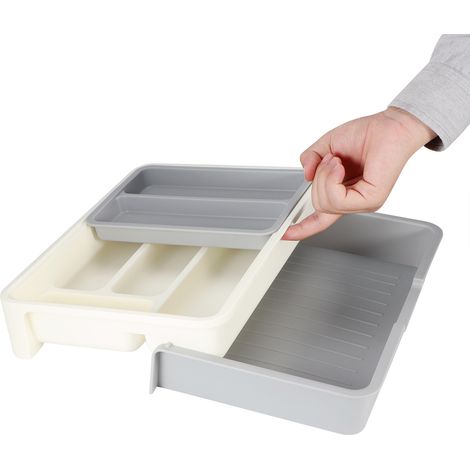 Étagère de rangement extensible pour la cuisine, organiseur de tiroir pour la vaisselle, boîte de rangement en plastique à compartiments amovibles (1/5)