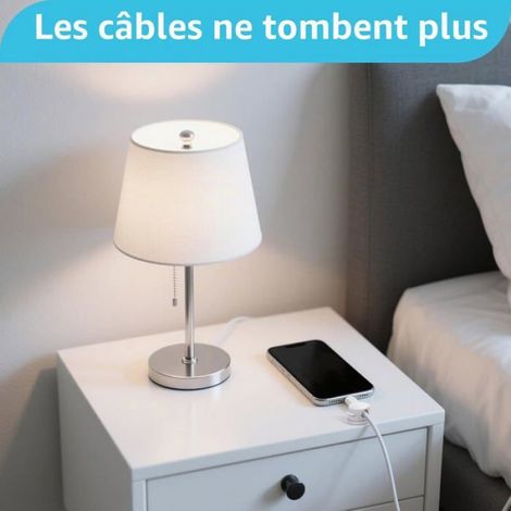 Ensemble de 8 supports de câbles rotatifs à 360°, blanc support adhésif pour câbles de charge de téléphone portable (1/4)