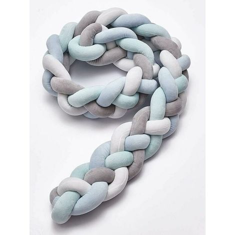 Tour de lit bébé tressé en velours – Protection lit 1.5m – Épaisseur 15cm – Pour berceau et chambre d'enfant – Gris, blanc, vert, bleu - 5m-Fei (1/5)