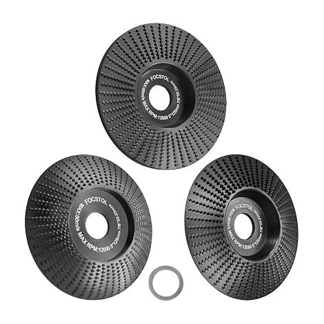 Discos de lijado para madera FOCSTOL - 3 piezas de 125 mm para amoladora angular con eje de 22,23"/15,875 mm para lijar, dar forma y pulir. (1/5)