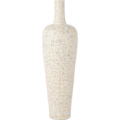 Vase décoratif blanc en ciment style contemporain élégant - Blanc motifs beiges naturels (1/3)