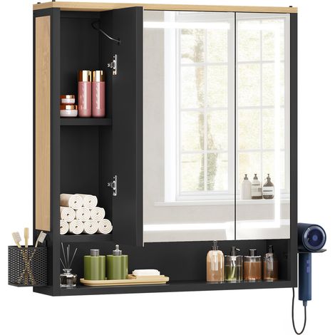 Armoire de Salle de Bain Miroir LED, Prises Électriques, Mural (1/5)