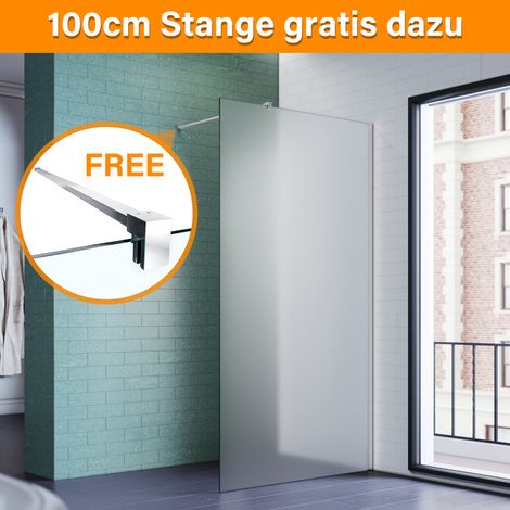 90x200cm Walk in Duschwand, NANO ESG 8mm Vollsatiniert Glas, Duschtrennwand Glaswand mit Stabilisator (1/5)