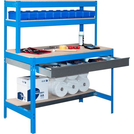 [JAMAIS UTILISÉ] Simon Rack - Kit Etabli avec tiroir 1440x1500x750mm - BT-1 BOX 1500 BLEU/BOIS (1/3)