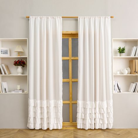 Voilage court blanc style chic rétro – 200×45 cm – 2 panneaux – ambiance douce pour chambre et enfant