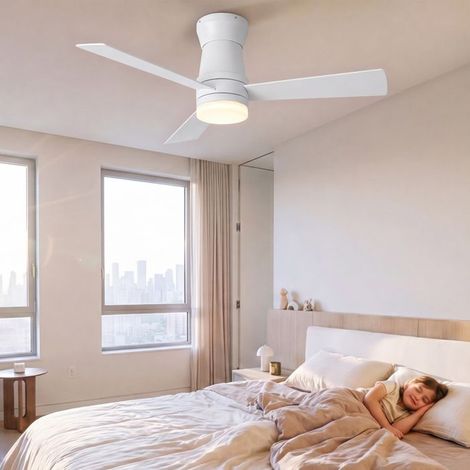 Ventilador de Techo, Lámpara Ventilador de Techo, Plafón Ventilador, 3 Aspas Blancas, 6 Velocidades, para Cocina, Dormitorio, Sala (1/5)
