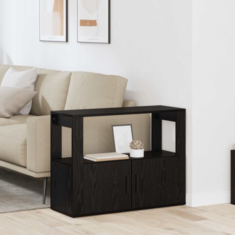 Buffet bas 2 portes avec étagères en bois d’ingénierie, chêne noir, 80 x 30 x 60 cm - PANGIVO (1/5)