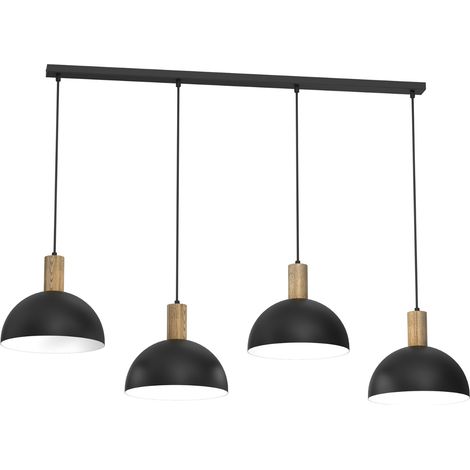 Suspension Handa noire bois clair 134cm 4xE27 Luminex