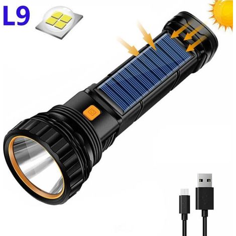 Lampe de poche lampe LED Solaire USB Rechargeable Puissante avec Side Lampe COB Banque D\'alimentation (1500mAh Batterie Incluse) (1/4)