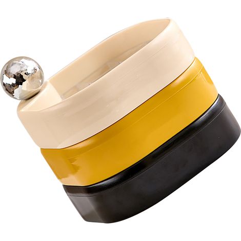 Boîte à bijoux rotative multicouche en plastique anti-oxydation, délicate et rotative, idéale pour les bracelets et boucles d'oreilles, de voyage, crème, jaune et noire.