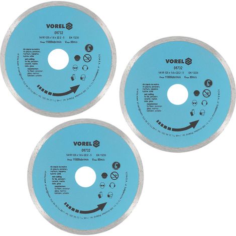 3 disques diamant scie a carrelage 125x22.2x5x1.6 super fin 1.6mm pour coupe eau