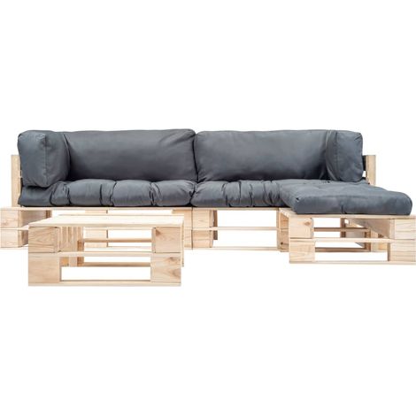 Maison Exclusive - Divani da Giardino su Pallet 4 pz Cuscini Grigi in Legno (1/5)