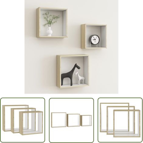 The Living Store Étagères murales sous forme de cube 3 pcs Blanc et chêne sonoma - Etagere Murale - Étagères Murales - Étagères Cubes - Rangement Mural - Décoration Murale (1/5)